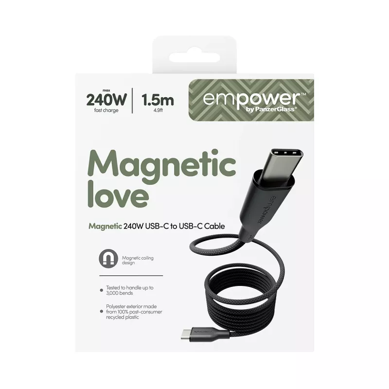 PanzerGlass empower™ by ® Magnetic 240W USB-C į USB-C laidas | USB 2.0 | 1,5 m | Kosminė juoda