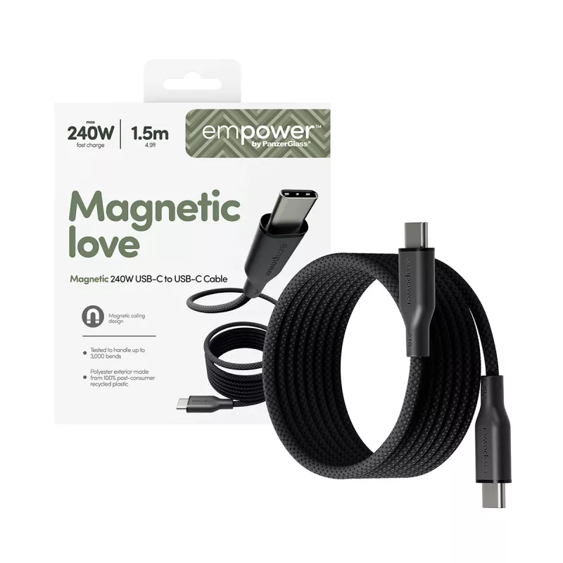 PanzerGlass empower™ by ® Magnetic 240W USB-C į USB-C laidas | USB 2.0 | 1,5 m | Kosminė juoda