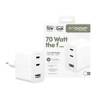 PanzerGlass empower™ by ® Turbo 70W kelių įrenginių įkroviklis su 2 x USB-C + USB-A | EU kištukas | sidabriškai balta