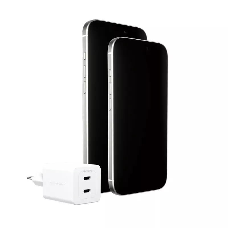 PanzerGlass empower™ by ® Turbo 45W įkroviklis su 2× USB-C | EU kištukas | sidabriškai balta