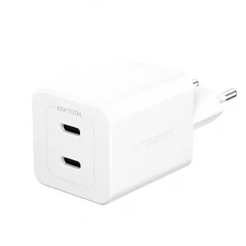 PanzerGlass empower™ by ® Turbo 45W įkroviklis su 2× USB-C | EU kištukas | sidabriškai balta