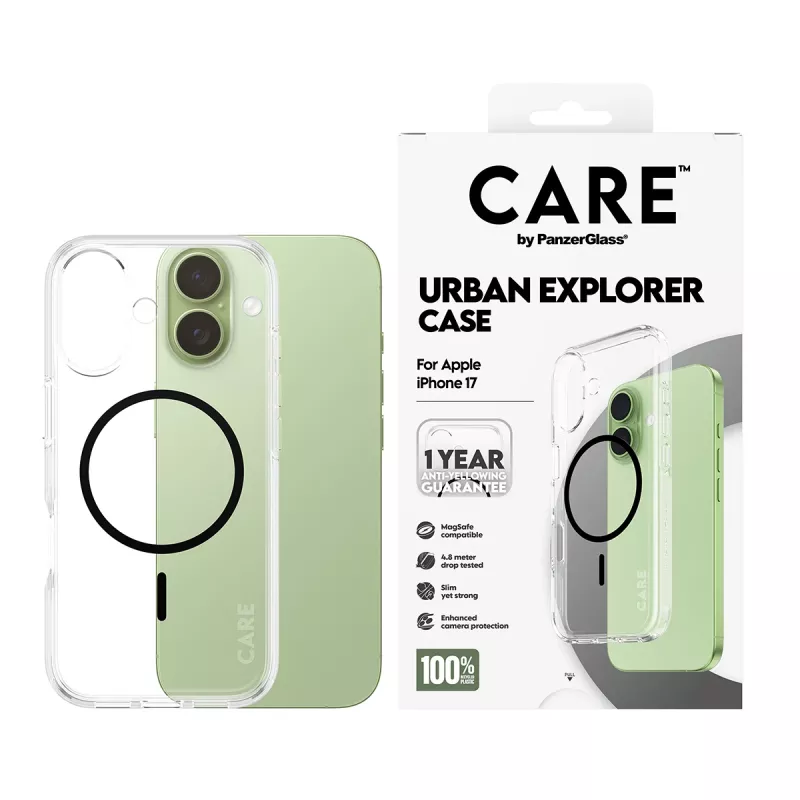 Dėklas PanzerGlass CARE by Flagship Case Skaidrus Urban Explorer Juodas MagSafe iPhone 17