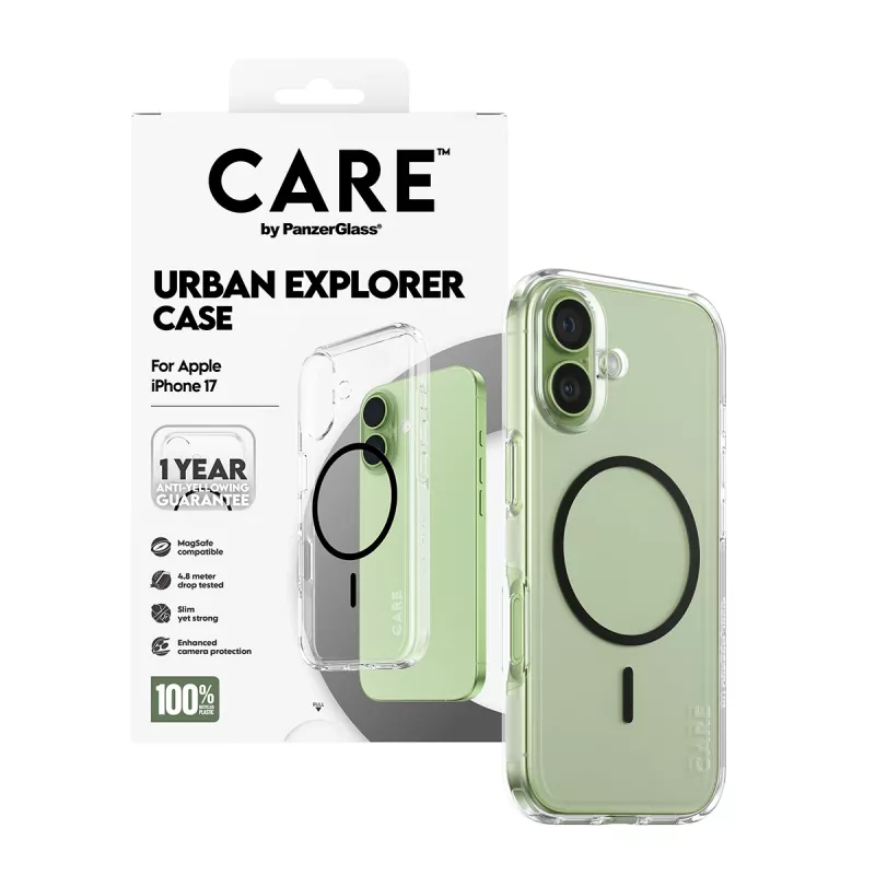Dėklas PanzerGlass CARE by Flagship Case Skaidrus Urban Explorer Juodas MagSafe iPhone 17