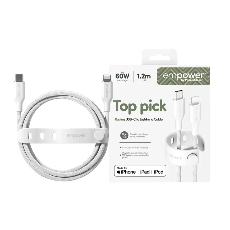 PanzerGlass empower™ by ® Racing USB-C į Lightning laidas 60W | USB 2.0 | 1,2 m | sidabriškai baltas