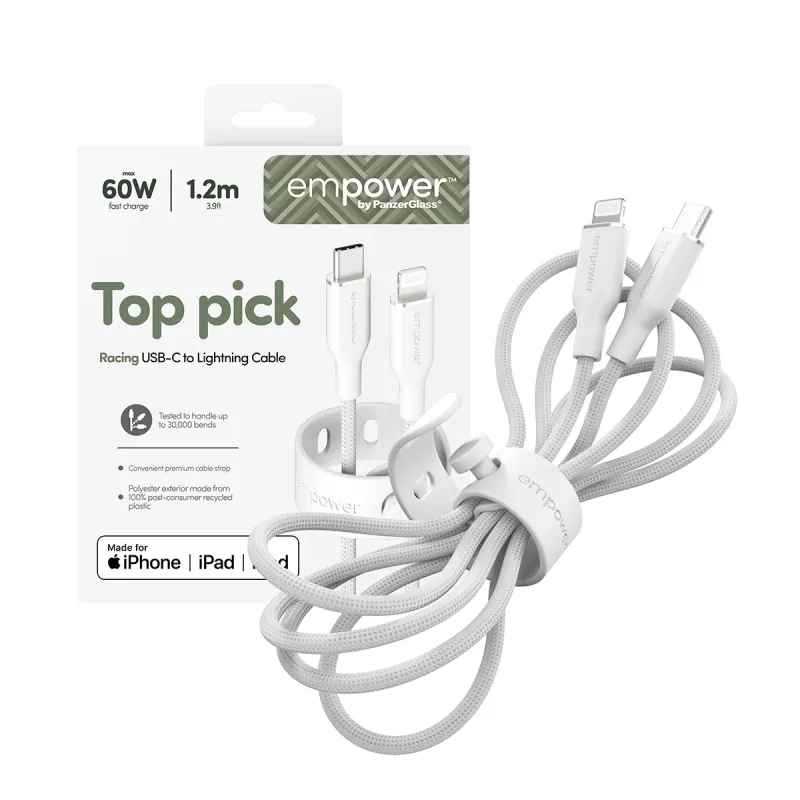 PanzerGlass empower™ by ® Racing USB-C į Lightning laidas 60W | USB 2.0 | 1,2 m | sidabriškai baltas