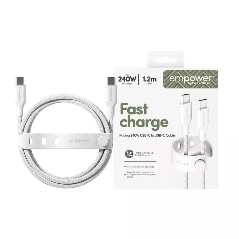 PanzerGlass empower™ by ® Racing 240W USB-C į USB-C laidas | USB 2.0 | 1,2 m | sidabriškai baltas