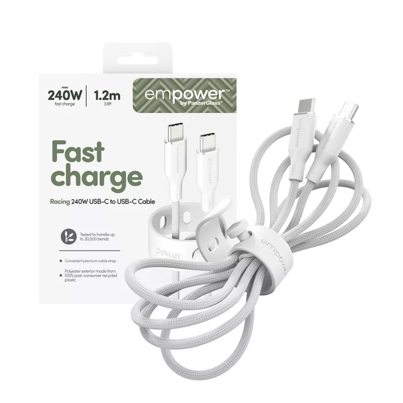 PanzerGlass empower™ by ® Racing 240W USB-C į USB-C laidas | USB 2.0 | 1,2 m | sidabriškai baltas
