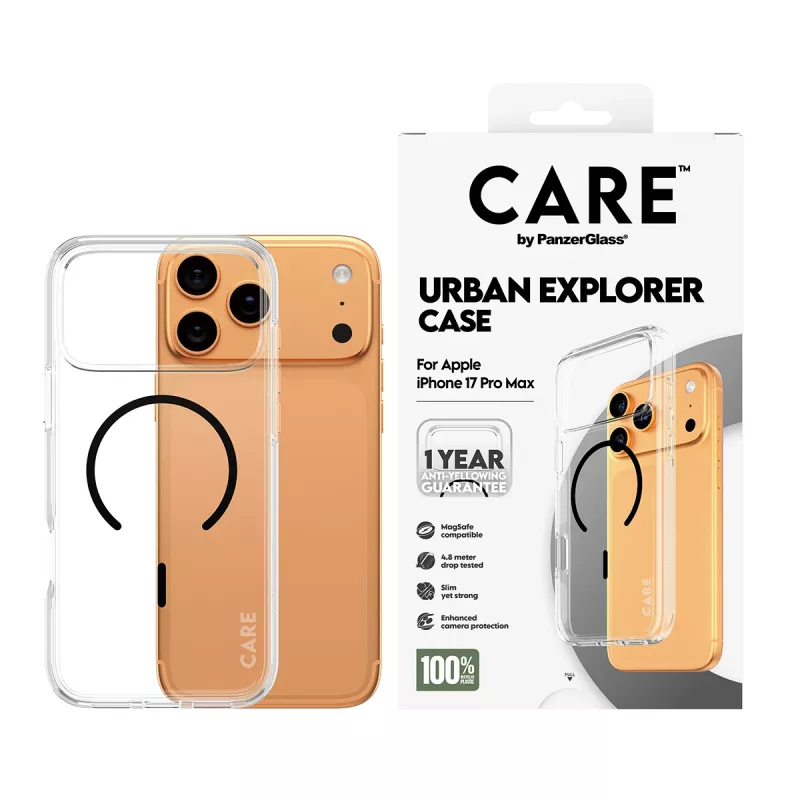 PanzerGlass CARE™ by ® Urban Explorer Dėklas Skaidrus su Juodu MagSafe iPhone 17 Pro Max