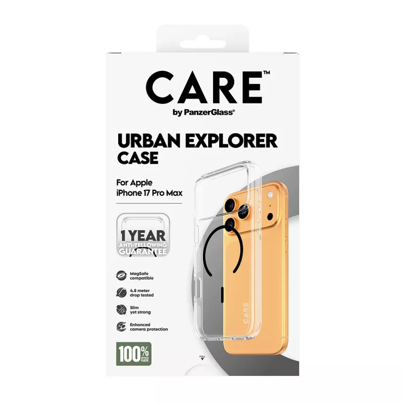 PanzerGlass CARE™ by ® Urban Explorer Dėklas Skaidrus su Juodu MagSafe iPhone 17 Pro Max