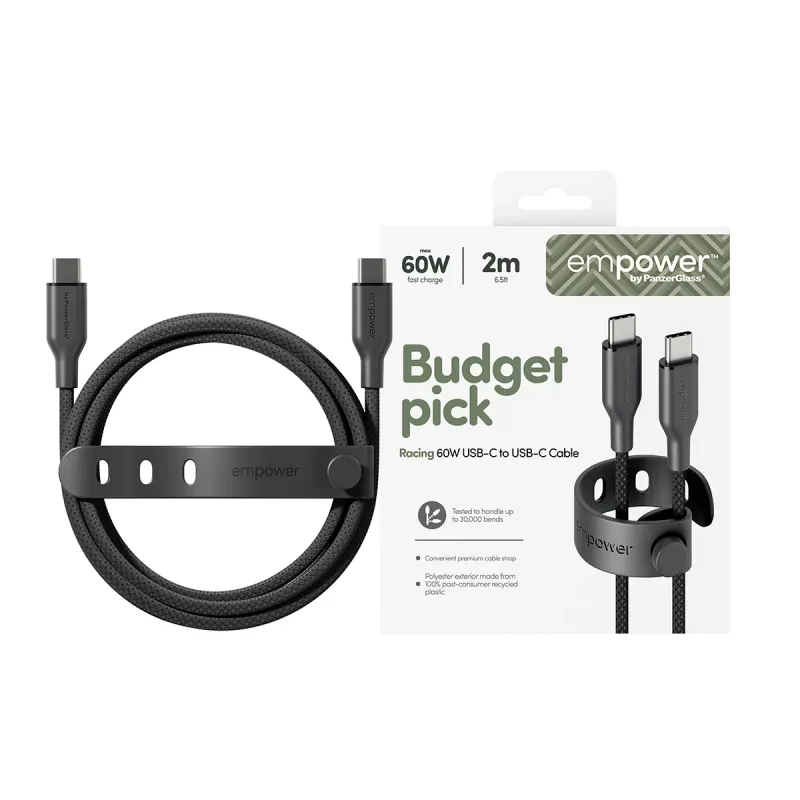 PanzerGlass empower™ by ® Racing 60W USB-C į USB-C laidas | USB 2.0 | 2 m | Space Black