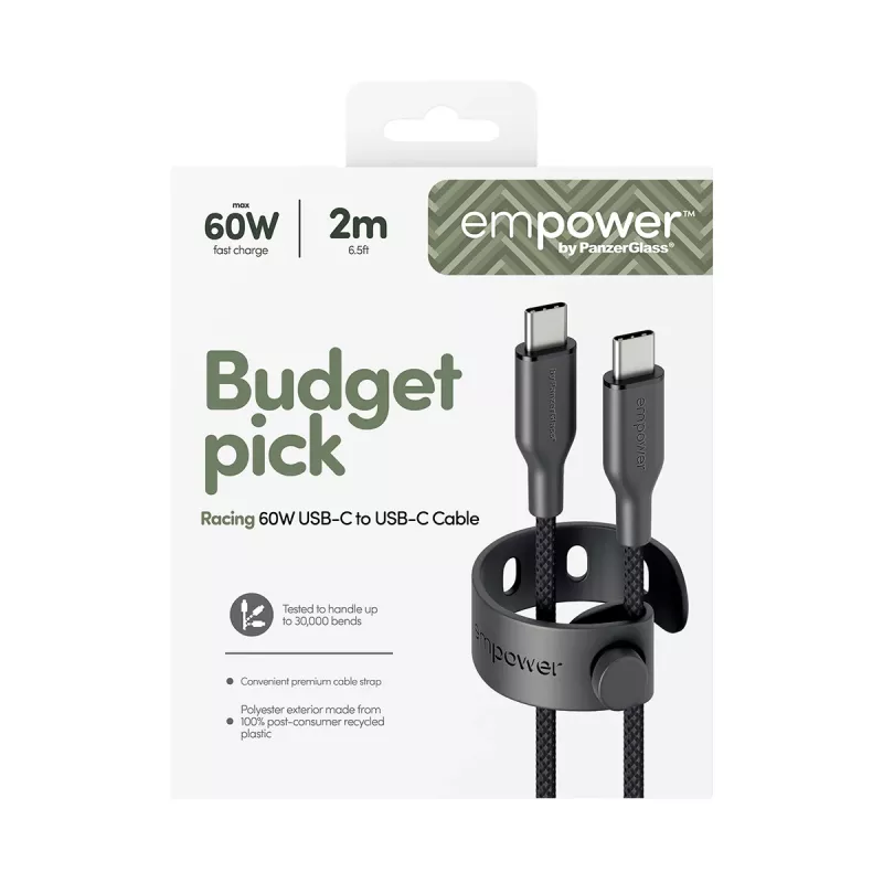PanzerGlass empower™ by ® Racing 60W USB-C į USB-C laidas | USB 2.0 | 2 m | Space Black