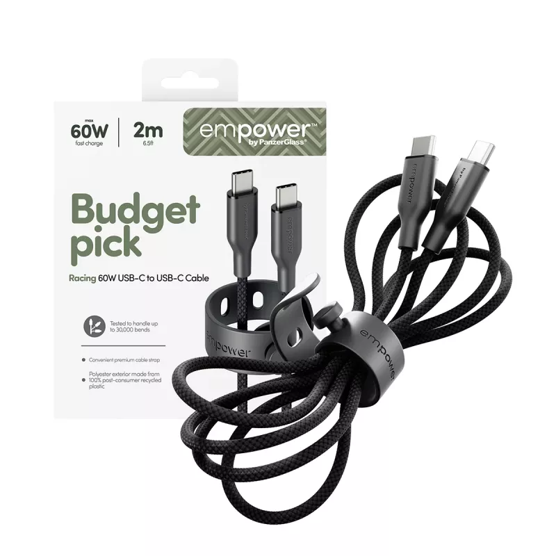 PanzerGlass empower™ by ® Racing 60W USB-C į USB-C laidas | USB 2.0 | 2 m | Space Black
