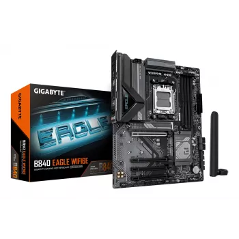 GIGABYTE B840 EAGLE WIFI6E pagrindinė plokštė – AMD Ryzen 9000, 8+2+2 fazių VRM, iki 8200MHz DDR5, 2xPCIe 4.0 + 1xPCIe 3.0 M.2, Wi-Fi 6E, 2.5GbE LAN