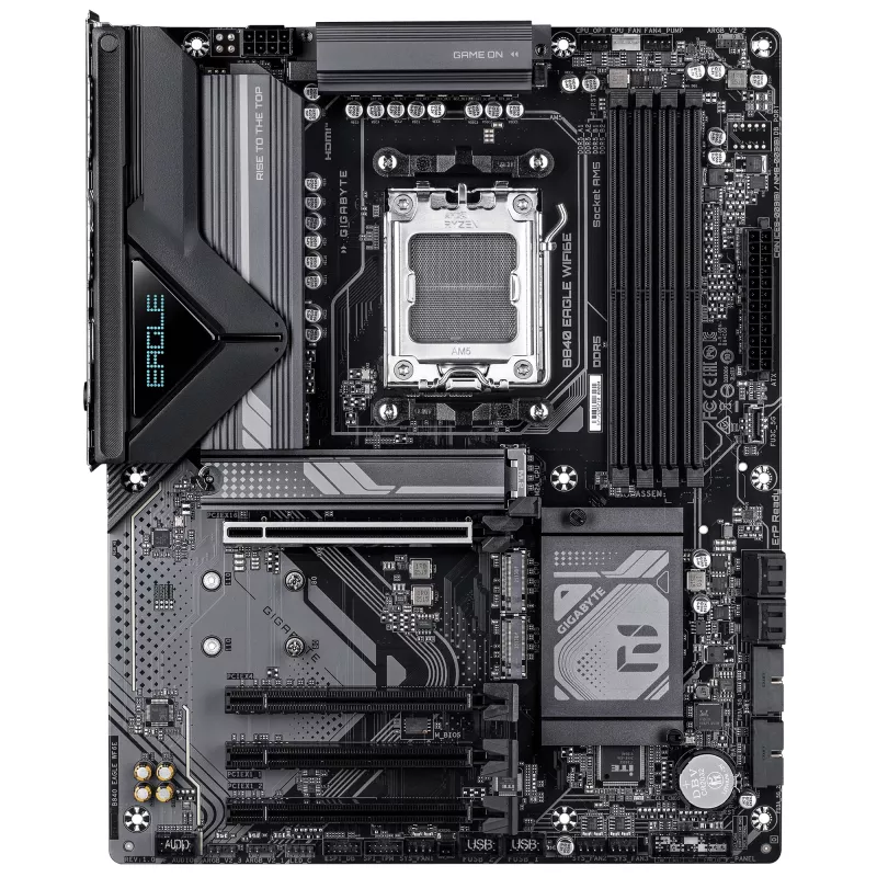 GIGABYTE B840 EAGLE WIFI6E pagrindinė plokštė – AMD Ryzen 9000, 8+2+2 fazių VRM, iki 8200MHz DDR5, 2xPCIe 4.0 + 1xPCIe 3.0 M.2, Wi-Fi 6E, 2.5GbE LAN