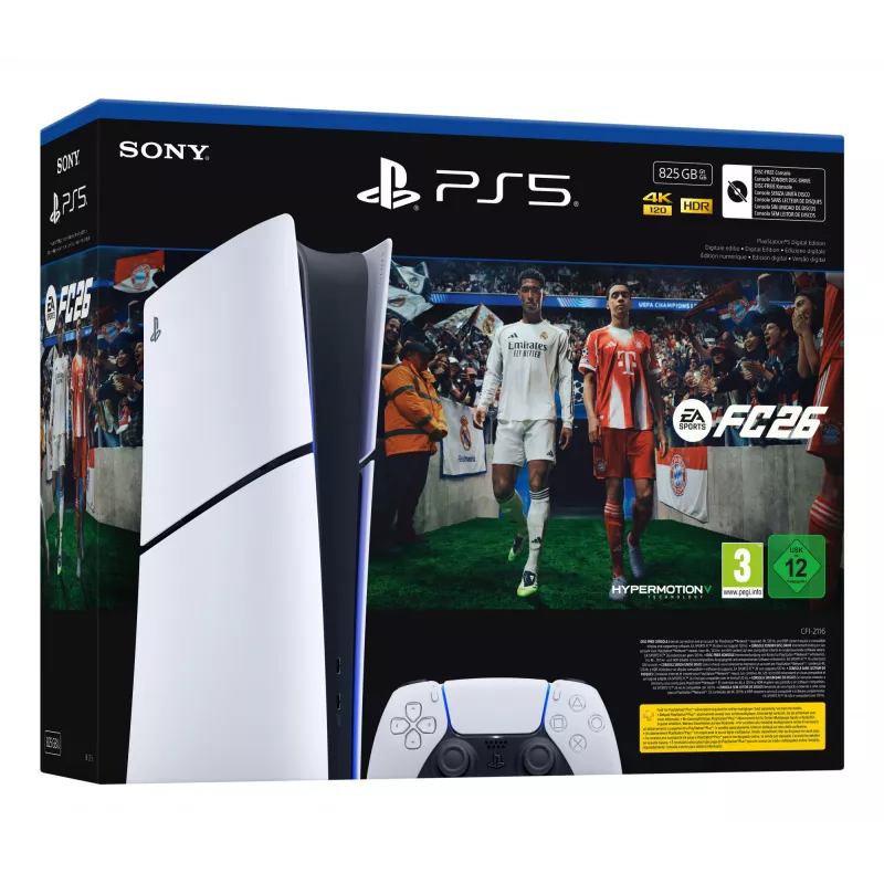Sony PlayStation 5 Digital + EA Sports FC 26 rinkinys 825 GB Wi-Fi juoda, balta