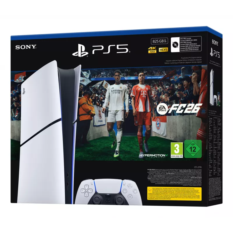 Sony PlayStation 5 Digital + EA Sports FC 26 rinkinys 825 GB Wi-Fi juoda, balta