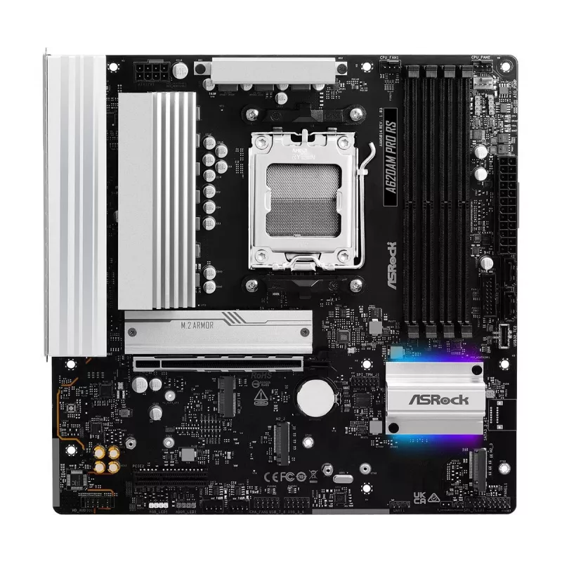 ASRock A620AM Pro Rs pagrindinė plokštė AM5, AMD A620A, 4x DDR5, 1x HDMI 2.1, 1x DisplayPort 1.4, mATX