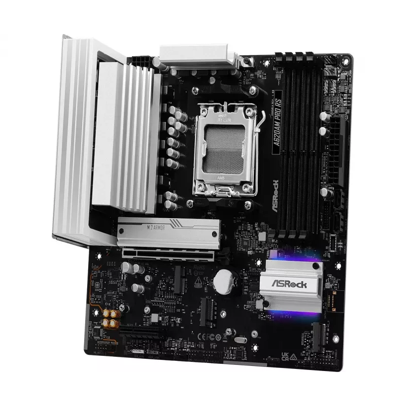 ASRock A620AM Pro Rs pagrindinė plokštė AM5, AMD A620A, 4x DDR5, 1x HDMI 2.1, 1x DisplayPort 1.4, mATX