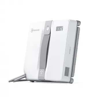 Langų valytuvas Ecovacs WINBOT MINI – su siurbimu, baterija Li‑Ion, minimalus langas 22×25 cm, 1,3 kg, 215×215×55 mm, pilka/balta
