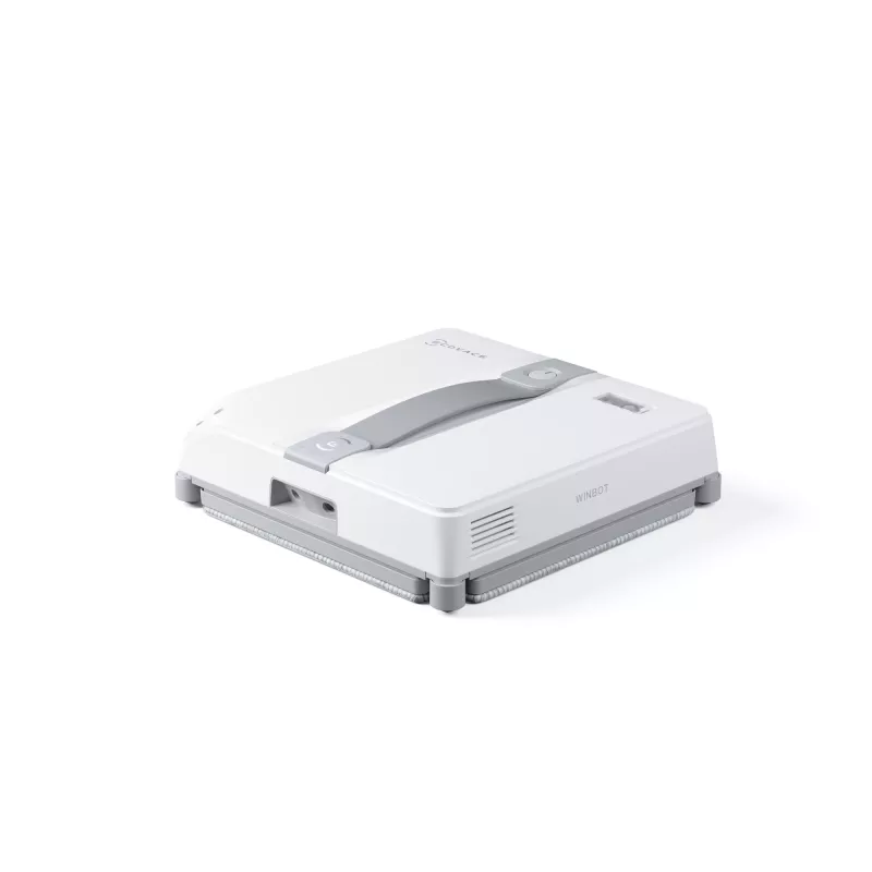 Langų valytuvas Ecovacs WINBOT MINI – su siurbimu, baterija Li‑Ion, minimalus langas 22×25 cm, 1,3 kg, 215×215×55 mm, pilka/balta