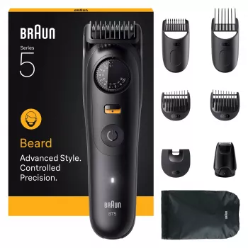 Braun BeardTrimmer 5 BT5560 barzdaskutė, baterija, 40 nustatymų, 2 cm, šlapiam ir sausam naudojimui, juoda