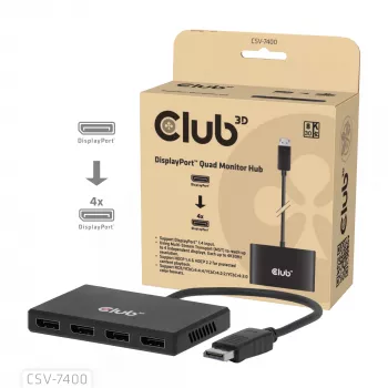 CLUB3D Quad DisplayPort Hub – 4 x 4K raiška @ 30Hz, MST palaikymas
