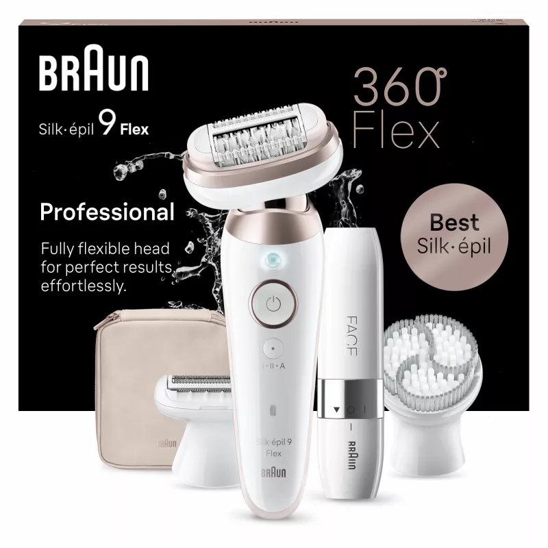 Braun Silk-épil 9 Flex 9-360 3D epiliatorius, rožinė, balta, 40 pincetų