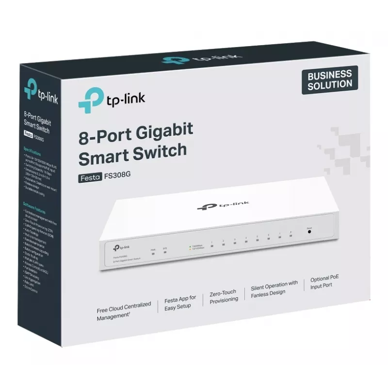 TP-Link Festa FS308G 8 prievadų valdomas L2/L2+ Gigabit Ethernet PoE jungiklis baltas