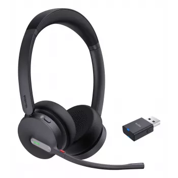 Yealink WH64 Hybrid Dual Teams belaidė ausinė DECT + Bluetooth ant galvos, biuro / skambučių centro, mikrofonas, Micro-USB, juoda