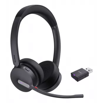 Yealink WH64 Hybrid Dual Teams belaidė ausinė DECT + Bluetooth ant galvos, biuro / skambučių centro, mikrofonas, Micro-USB, juoda