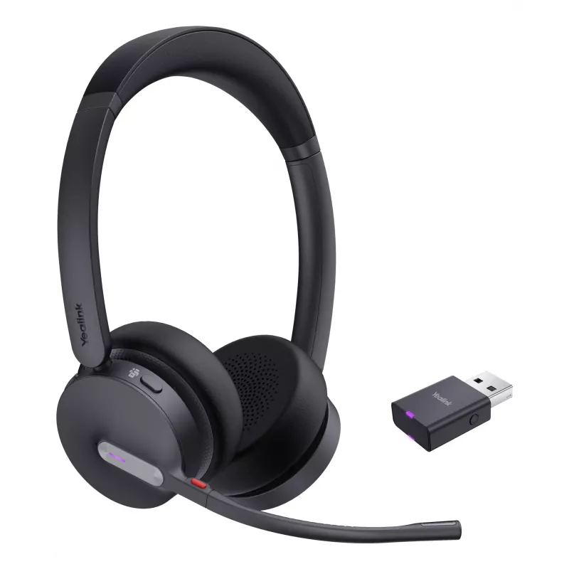 Yealink WH64 Hybrid Dual Teams belaidė ausinė DECT + Bluetooth ant galvos, biuro / skambučių centro, mikrofonas, Micro-USB, juoda