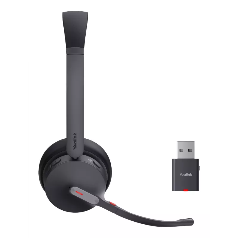 Yealink WH64 Hybrid Dual Teams belaidė ausinė DECT + Bluetooth ant galvos, biuro / skambučių centro, mikrofonas, Micro-USB, juoda