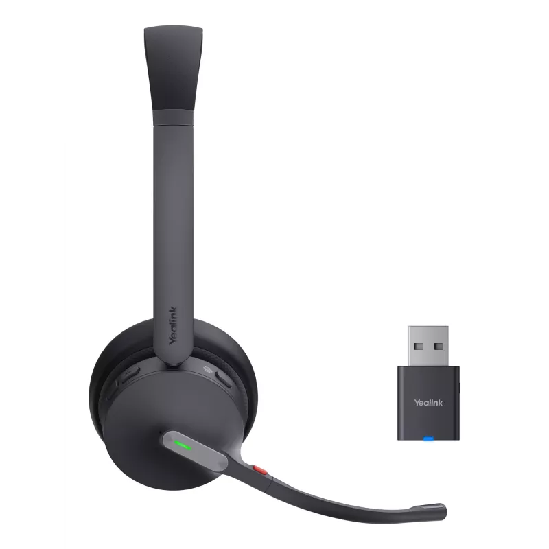 Yealink WH64 Hybrid Dual Teams belaidė ausinė DECT + Bluetooth ant galvos, biuro / skambučių centro, mikrofonas, Micro-USB, juoda