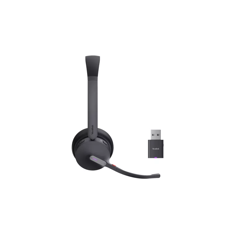 Yealink WH64 Hybrid Dual Teams belaidė ausinė DECT + Bluetooth ant galvos, biuro / skambučių centro, mikrofonas, Micro-USB, juoda