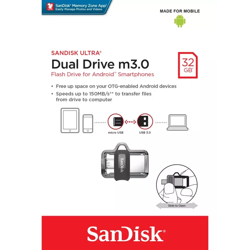 WESTERN DIGITAL SanDisk Ultra Dual Drive M3.0 – 32GB USB atmintukas – micro-USB / USB 3.0