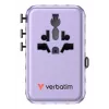 Verbatim Charge 'n' Travel 100W Universalus kelioninis adapteris su įtraukiamu kabeliu Violetinė