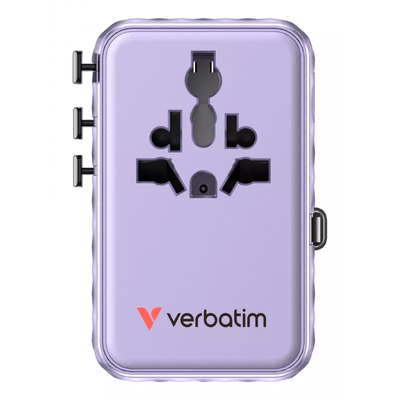 Verbatim Charge 'n' Travel 100W Universalus kelioninis adapteris su įtraukiamu kabeliu Violetinė