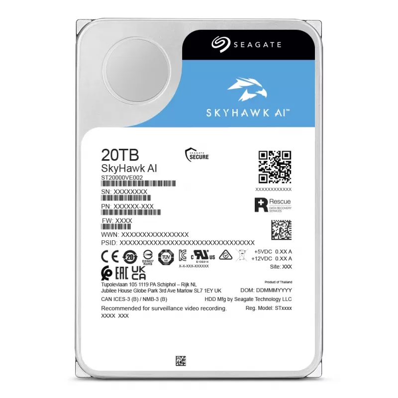 Seagate SkyHawk AI ST20000VE004 vidinis kietasis diskas 20 TB 7200 RPM 512 MB 3,5 colio Serial ATA III