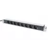 DIGITUS 1U aliumininis PDU, montuojamas į stelažą, galia: 16A, 4000W, 250VAC 50/60Hz, 8x saugūs lizdai