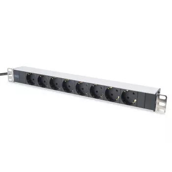 DIGITUS 1U aliumininis PDU, montuojamas į stelažą, galia: 16A, 4000W, 250VAC 50/60Hz, 8x saugūs lizdai