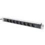 DIGITUS 1U aliumininis PDU, montuojamas į stelažą, galia: 16A, 4000W, 250VAC 50/60Hz, 8x saugūs lizdai
