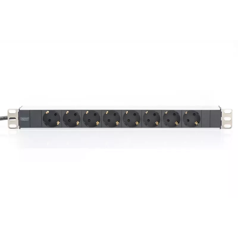 DIGITUS 1U aliumininis PDU, montuojamas į stelažą, galia: 16A, 4000W, 250VAC 50/60Hz, 8x saugūs lizdai