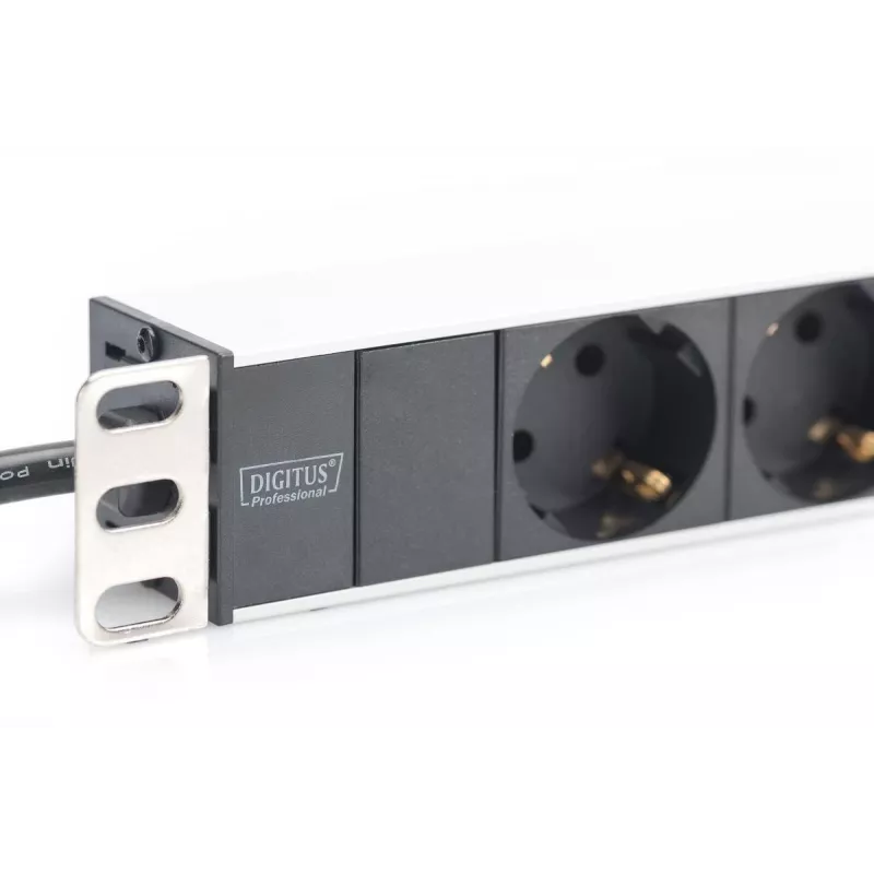 DIGITUS 1U aliumininis PDU, montuojamas į stelažą, galia: 16A, 4000W, 250VAC 50/60Hz, 8x saugūs lizdai