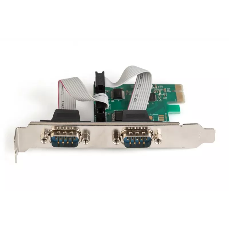 DIGITUS Serial I/O, 2 prievadų, PCI-e papildymo plokštė 2 x DB9 M lizdas, žemo profilio laikikliai, MCS9901 lustas