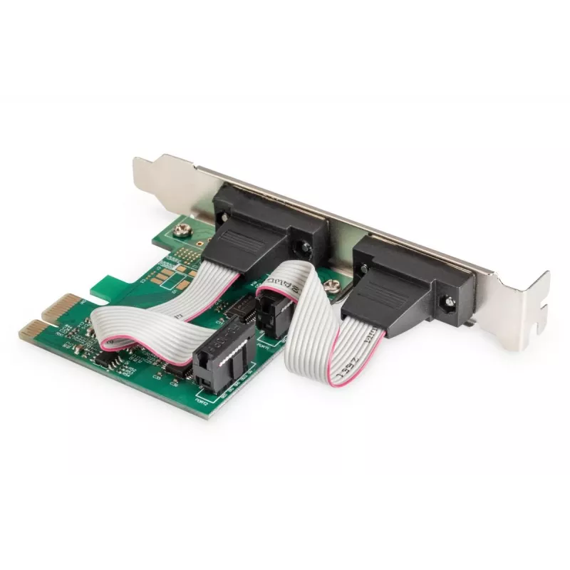 DIGITUS Serial I/O, 2 prievadų, PCI-e papildymo plokštė 2 x DB9 M lizdas, žemo profilio laikikliai, MCS9901 lustas