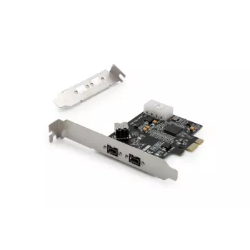 DIGITUS IEEE 1394b (FireWire 800) PCIe kortelė, 3 prievadai (2 išoriniai + 1 vidinis 9 kontaktų)