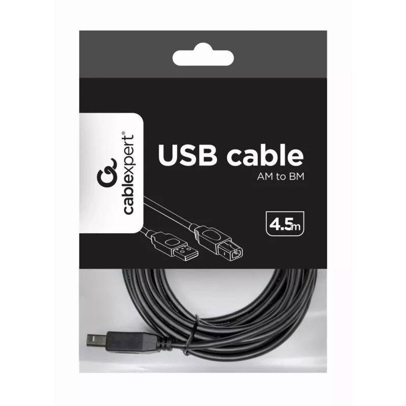 USB kabelis, Gembird 4.5m USB 2.0 A/B M, juodas, vyriškas/vyriškas