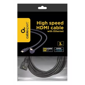 GEMBIRD Didelės spartos HDMI laidas su Ethernet, 90 laipsnių kampu į viršų, 3 m