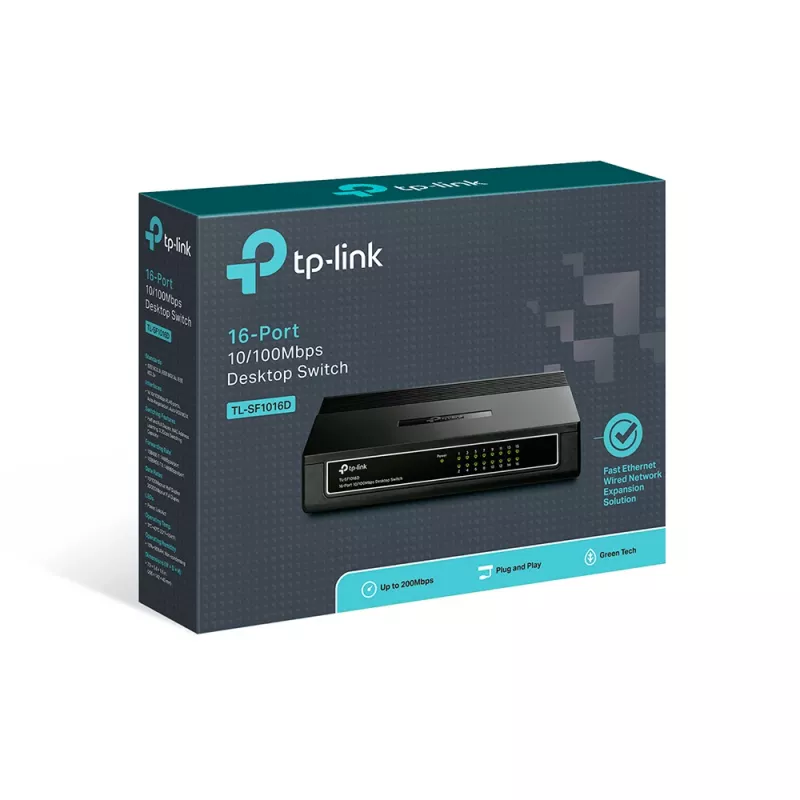 TP-Link TL-SF1016D 16 prievadų 10/100Mbps darbalaukio jungiklis, nevaldomas