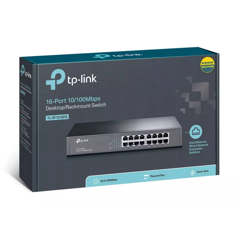 TP-Link TL-SF1016DS tinklo jungiklis, nevaldomas, Fast Ethernet (10/100), 1U, juodas